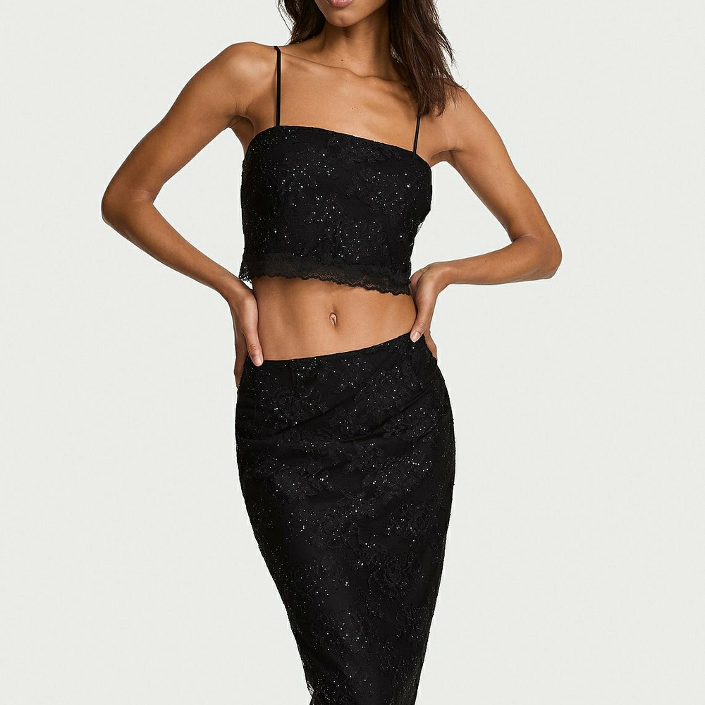 Elegant Black Sequin Two-Piece Set